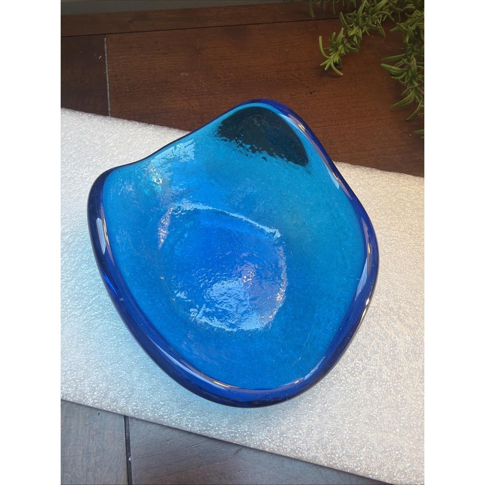 Winslow Anderson Blenko Handmade Blue Asymmetrical Amoeba Bowl Dish Ashtray MCM